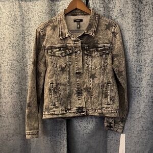 Aqua Distressed Gray Denim Jacket
